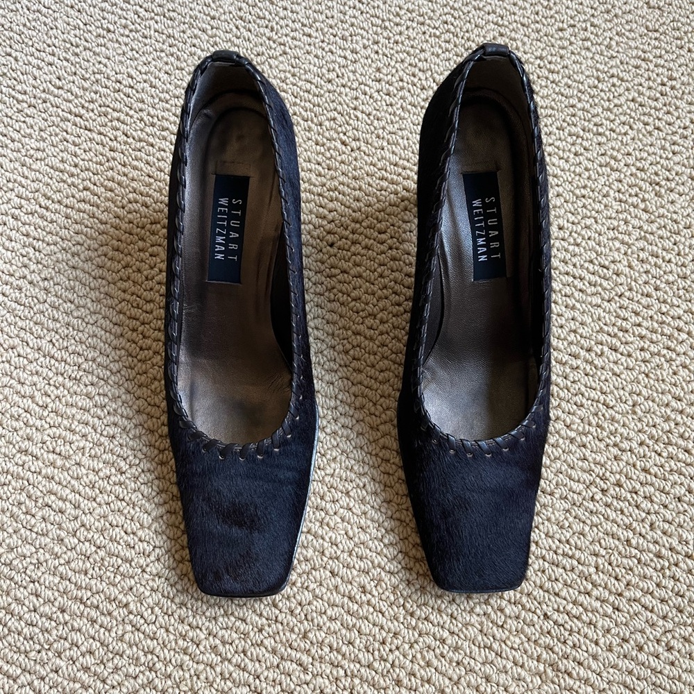 Stuart Weitzman Vintage Dark Brown Cow Hair Leather Heels